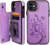 🦋 purple vaburs iphone 11 wallet case with card holder, embossed butterfly design, premium pu leather, double magnetic buttons, flip, shockproof protective cover for 6.1 inch iphone 11 logo