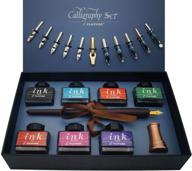 🖋️ plotube calligraphy pen set: complete starter kit with wooden dip pen, antique brass holder, 11 nibs, 7 ink bottles, and beginner's manual (7 colors) logo