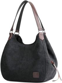 img 4 attached to Женская сумка на плечо DURR с множеством карманов: стильная хлопковая сумка-тоут.
