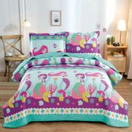 mermaid bedding set - ocean-themed quilt queen/full size with cute beach print - 3 pieces - includes random pillow shams logo