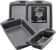 🦍 highly durable gorilla grip nonstick bakeware set - rust resistant, no bending or popping - includes 2 large cookie sheets, 1 roasting pan, and 1 bread loaf pan - heavy duty carbon steel - black logo