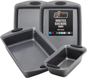 img 4 attached to 🦍 Highly Durable Gorilla Grip Nonstick Bakeware Set - Rust Resistant, No Bending or Popping - Includes 2 Large Cookie Sheets, 1 Roasting Pan, and 1 Bread Loaf Pan - Heavy Duty Carbon Steel - Black