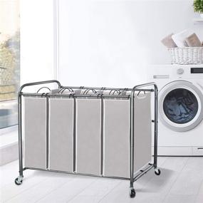 img 3 attached to 🧺 Gray 4-Bag Laundry Hamper Cart with Heavy-Duty Rolling Lockable Wheels and Removable Bags - STORAGE MANIAC 4 Section Laundry Sorter