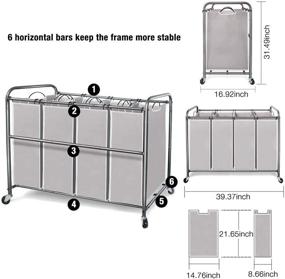 img 2 attached to 🧺 Gray 4-Bag Laundry Hamper Cart with Heavy-Duty Rolling Lockable Wheels and Removable Bags - STORAGE MANIAC 4 Section Laundry Sorter