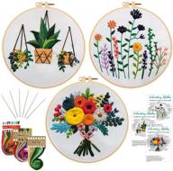 🧵 enhanced nuberlic 3 sets embroidery kit: cross stitch kits for adults with 3 floral patterned embroidery cloth, hoops, threads, and needles logo