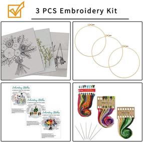 img 3 attached to 🧵 Enhanced Nuberlic 3 Sets Embroidery Kit: Cross Stitch Kits for Adults with 3 Floral Patterned Embroidery Cloth, Hoops, Threads, and Needles