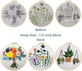 img 2 attached to 🧵 Enhanced Nuberlic 3 Sets Embroidery Kit: Cross Stitch Kits for Adults with 3 Floral Patterned Embroidery Cloth, Hoops, Threads, and Needles