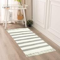 🛀 leevan boho bathroom rug 2x3 ft – geometric cotton striped rug with tassel – door mat cotton line indoor floor mat – chic printed bedside rugs for kitchen living room – hand woven bohemian style logo