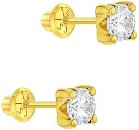 img 3 attached to 👶 14k Yellow Gold Clear CZ Prong Set Screw Back Earrings for Girls - Cute Baby Stud Earrings for Infants & Toddlers - Simulated Birthstone CZ Earrings for Little Girls