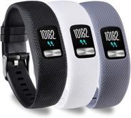 🎽 kingacc garmin vivofit 4 bands: premium silicone replacement wristbands with secure metal clasp buckle (3-pack, black&white&grey, large) logo