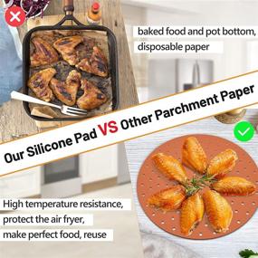 img 2 attached to 🔥 2-Pack of EVILTO Reusable 9-Inch Round Non-Stick Silicone Air Fryer Liners with Brush - Compatible with Ninja, Instant Pot, Gourmia, Power XL, Ultrean, Chefman, Dash - Air Fryer Mats for Improved Cooking Experience