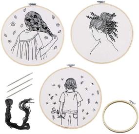 img 4 attached to 🧵 Juland 3 Set Embroidery Starter Kit for Girls: DIY Beginner Set with Full Range of Stamped Cross Stitch Kits, Hoop, Patterned Cloth, Color Threads, and Tools for Women and Girls