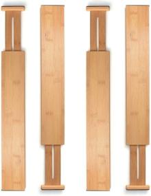 img 4 attached to 🎍 Bamboo Extra-Large Expandable Drawer Dividers Organizer – Adjustable (2.6" Tall, 17.5 to 22 Inch) – Kitchen Utensil Separators for Dresser, Bedroom, Baby Drawer, Bathroom, Office – Set of 4 (Natural)