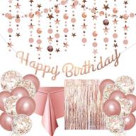 🎉 rose gold birthday party decorations - happy birthday banner, glitter circle dot garland streamer, rose gold fringe curtain, foil tablecloth, rose gold balloons, for women's and girl's birthday celebration logo