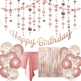 img 4 attached to 🎉 Rose Gold Birthday Party Decorations - Happy Birthday Banner, Glitter Circle Dot Garland Streamer, Rose Gold Fringe Curtain, Foil Tablecloth, Rose Gold Balloons, for Women's and Girl's Birthday Celebration
