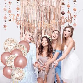 img 1 attached to 🎉 Rose Gold Birthday Party Decorations - Happy Birthday Banner, Glitter Circle Dot Garland Streamer, Rose Gold Fringe Curtain, Foil Tablecloth, Rose Gold Balloons, for Women's and Girl's Birthday Celebration