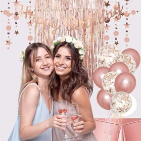 img 2 attached to 🎉 Rose Gold Birthday Party Decorations - Happy Birthday Banner, Glitter Circle Dot Garland Streamer, Rose Gold Fringe Curtain, Foil Tablecloth, Rose Gold Balloons, for Women's and Girl's Birthday Celebration