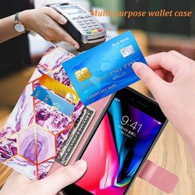 img 3 attached to 📱 iPhone 8 Plus Wallet Case, iPhone 7 Plus Case Women, iPhone 6/6S Plus Case with Wrist Strap and Card Slots - 2021 New Marble Pattern PU Leather Flip Cover Stand (Purple, 5.5 inch)