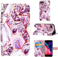 📱 iphone 8 plus wallet case, iphone 7 plus case women, iphone 6/6s plus case with wrist strap and card slots - 2021 new marble pattern pu leather flip cover stand (purple, 5.5 inch) logo