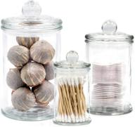 🏺 set of 3 easeen mini glass apothecary jars for bathroom storage, organizer canisters for cotton swabs, cotton balls, makeup sponges, bath salts, hair ties & makeup logo