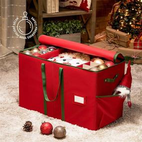 img 3 attached to 🎄 Удобный контейнер для хранения 80 рождественских украшений размером 3 дюйма - все-в-одном органайзер с боковыми карманами, отделением для карточек и ручками для переноски - прочный нетканый контейнер.