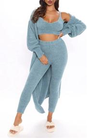 img 1 attached to 👚 TOLENY Women's Fuzzy 3 Piece Lounge Sets: Stylish Tank Top, Wide Leg Pants, Cardigan Jacket for Cozy Fleece Pajamas Set