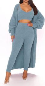 img 3 attached to 👚 TOLENY Women's Fuzzy 3 Piece Lounge Sets: Stylish Tank Top, Wide Leg Pants, Cardigan Jacket for Cozy Fleece Pajamas Set