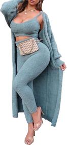 img 2 attached to 👚 TOLENY Women's Fuzzy 3 Piece Lounge Sets: Stylish Tank Top, Wide Leg Pants, Cardigan Jacket for Cozy Fleece Pajamas Set
