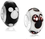 🐭 whimsical pair: 2 murano glass mouse heads charm beads set logo