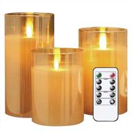 🕯️ lezonic glass led flameless candles: battery operated flickering moving wicks, 3-pack (d 3”×h 4”5”6”) amber real wax pillar candles, remote and timer - ideal for fireplace and halloween logo