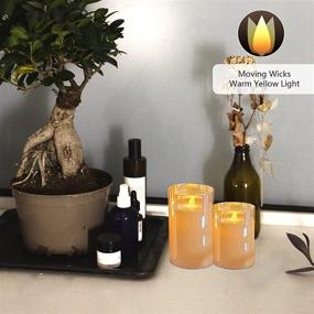 img 2 attached to 🕯️ Lezonic Glass LED Flameless Candles: Battery Operated Flickering Moving Wicks, 3-Pack (D 3”×H 4”5”6”) Amber Real Wax Pillar Candles, Remote and Timer - Ideal for Fireplace and Halloween