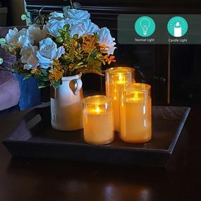 img 3 attached to 🕯️ Свечи Lezonic из стекла с LED-подсветкой: работа от батарейки, имитация пламени с движущимися фитилями, набор из 3 штук (Д 3”×В 4”5”6”) медового цвета свечи-столбики из настоящего воска, пульт управления и таймер - идеальные для камина и Хэллоуина.