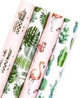 flamingo, cactus, pineapple, and banana leaf design wrapping paper roll - wedding, birthday, holiday, baby shower - 4 rolls - 30x120 inches each - by wrapaholic logo