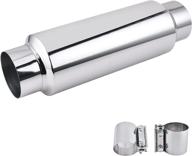 evil energy 3" inlet 3" outlet exhaust muffler: universal straight through design, 13.8" length stainless steel - with muffler clamp included! logo