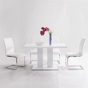 img 3 attached to 🪑 Amanda Chrome White Finish Kitchen & Dining Chair Set of 2 with Upholstery, and Amanda White and Chrome Finish Bench by Armen Living
