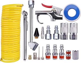 img 4 attached to 🔧 WYNNsky Air Compressor Kit: 1/4 Inch NPT Air Tool Kit with 1/4 Inch x 25Ft Coil Nylon Hose/Tire Gauge - 20 Pieces for Efficient Air Compression Solutions