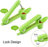 🍒 green cherry pitter and olive pitter tool with space saving lock design - pit remover and stoner tool for fresh dishes, cherry pie, jam, and cocktail cherries logo