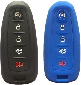 img 1 attached to Чехол из силикона для брелока Lincoln Ford 5 Button Smart Key - черный и темно-синий - защитный чехол для ключа.