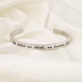 img 3 attached to 🌺 OM Lotus Flower Cuff Bangle Bracelet - MYOSPARK Buddha Quote Jewelry for Yoga, Meditation, and Inspiration - Thought-Becoming Spiritual Gift