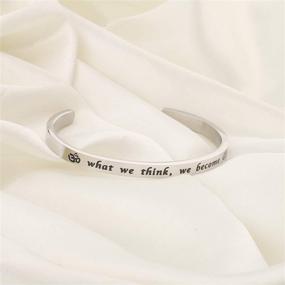 img 2 attached to 🌺 OM Lotus Flower Cuff Bangle Bracelet - MYOSPARK Buddha Quote Jewelry for Yoga, Meditation, and Inspiration - Thought-Becoming Spiritual Gift