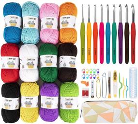 img 4 attached to 🧶 12x50g Large Acrylic Yarn Skeins, Azerogo 1312 Yards Crochet Yarn Bundle with 41 Assorted Starter Crochet Kit for Knitting and Crochet Craft, Multicolored Yarn Bulk – Ideal for Beginners