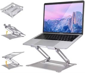 img 4 attached to Co-Goldguard Laptop Stand: Adjustable Height Ergonomic Desk Stand for 10-17” Laptops, Portable Silver Cooling Stand