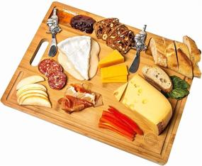 img 3 attached to 🎁 Premium Organic Bamboo Cutting Board - Multi-Functional Wooden Charcuterie Cheese Platter - Deep Drip Edge & Garnish Bowls - BPA Free, 16x12” - Unique Housewarming Gift - Good&Co.