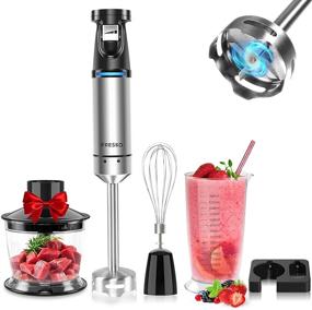 img 4 attached to 🔪 5-in-1 Handheld Immersion Blender Set with Turbo Mode - FRESKO Stainless Steel Stick Blender, 700ml Beaker, 500ml Chopping Bowl, Whisk, Wall Rack Attachments - BPA-Free