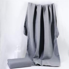 img 1 attached to 🛀 Polyte Oversize Quick Dry Lint Free Bath Towel Set - 60 x 30 in, Gray, Waffle Weave (Pack of 2)
