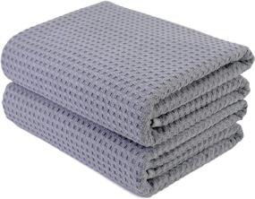 img 4 attached to 🛀 Polyte Oversize Quick Dry Lint Free Bath Towel Set - 60 x 30 in, Gray, Waffle Weave (Pack of 2)