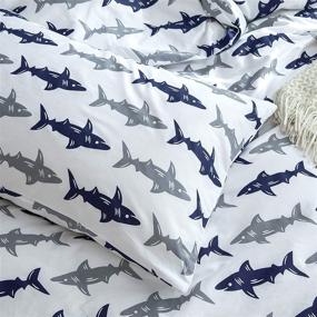 img 3 attached to BuLuTu Cotton Navy/Grey Shark Print Queen White Fish Bed Pillowcases - Set of 2 Decorative Standard Pillow Covers for Boys and Girls, Envelope Closure End - Premium, Breathable, Hypoallergenic (2 Pieces, 20x26)