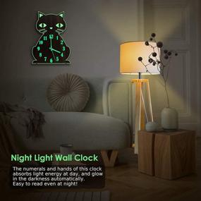 img 3 attached to Lantoo Night Light Wall Clock: Illuminated Numerals & Hands, Silent Cat Wooden Clock Battery Operated - Perfect for Kitchen Living Room Bedroom