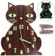 lantoo night light wall clock: illuminated numerals & hands, silent cat wooden clock battery operated - perfect for kitchen living room bedroom logo