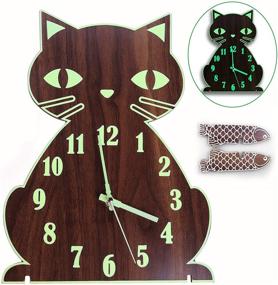 img 4 attached to Lantoo Night Light Wall Clock: Illuminated Numerals & Hands, Silent Cat Wooden Clock Battery Operated - Perfect for Kitchen Living Room Bedroom